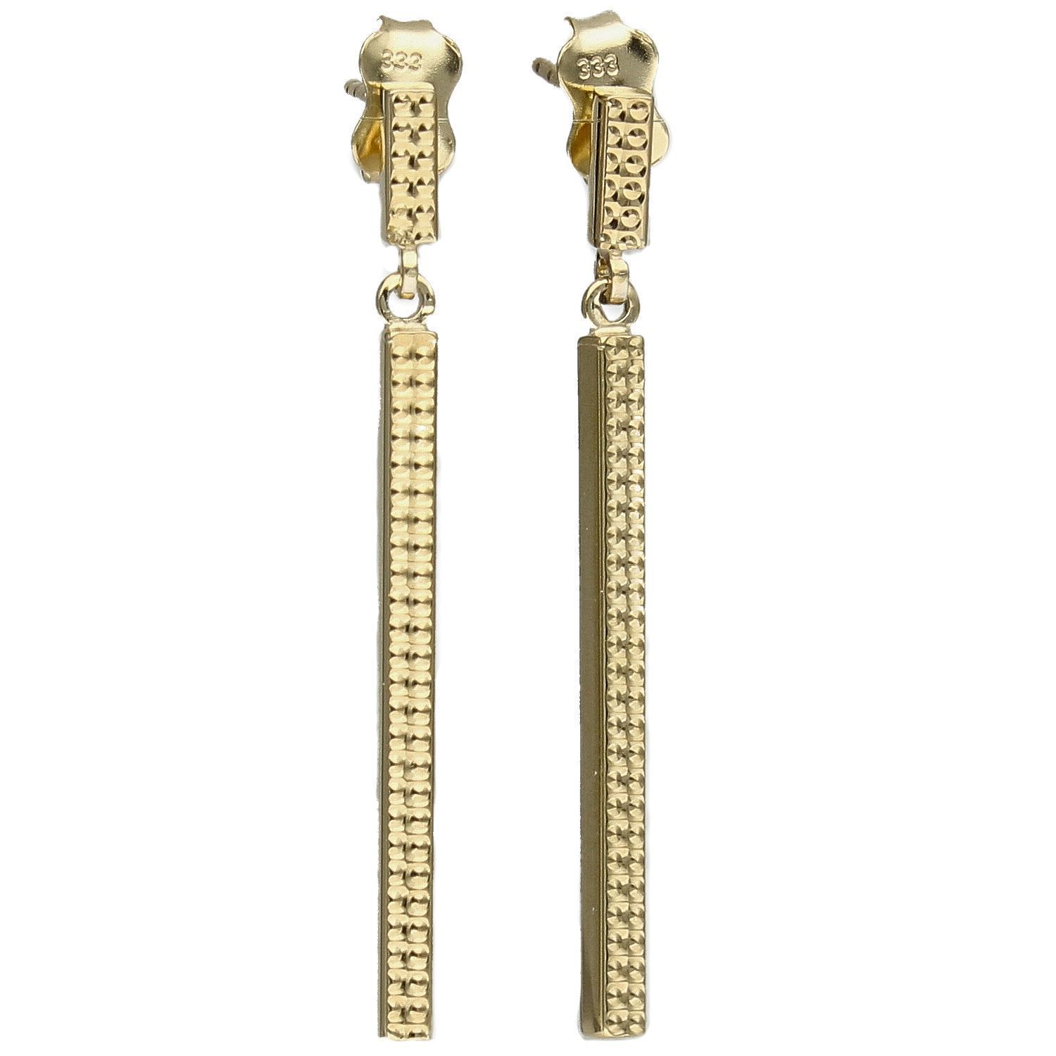 Złote kolczyki proste patyczki o grawerowanej powierzchni na sztyft KL 9463.jpg